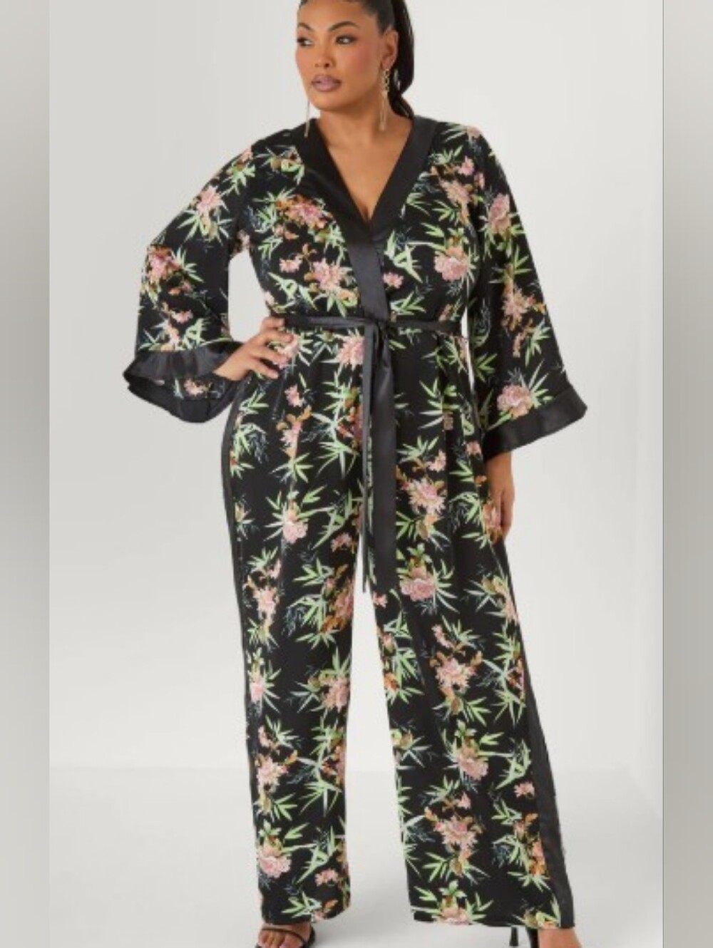 Ashley Stewart Floral Faux Wrap Jumpsuit